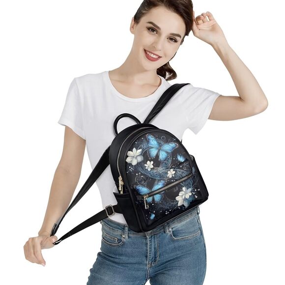 3381 Blue Butterfly Mini Backpacks for Travel Work Backpack Purse